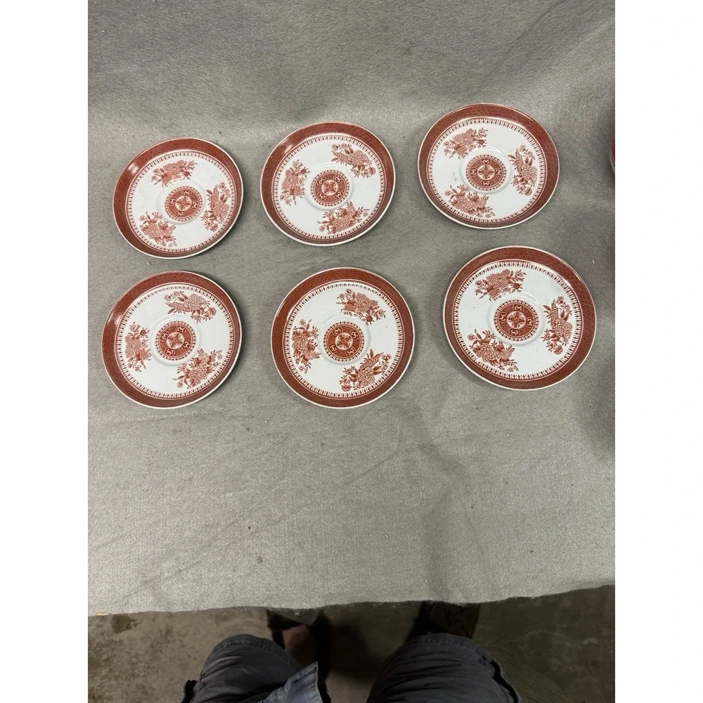 Spode Fine Stone Fitzhugh Red Cup and Saucer Lot of‎ 6